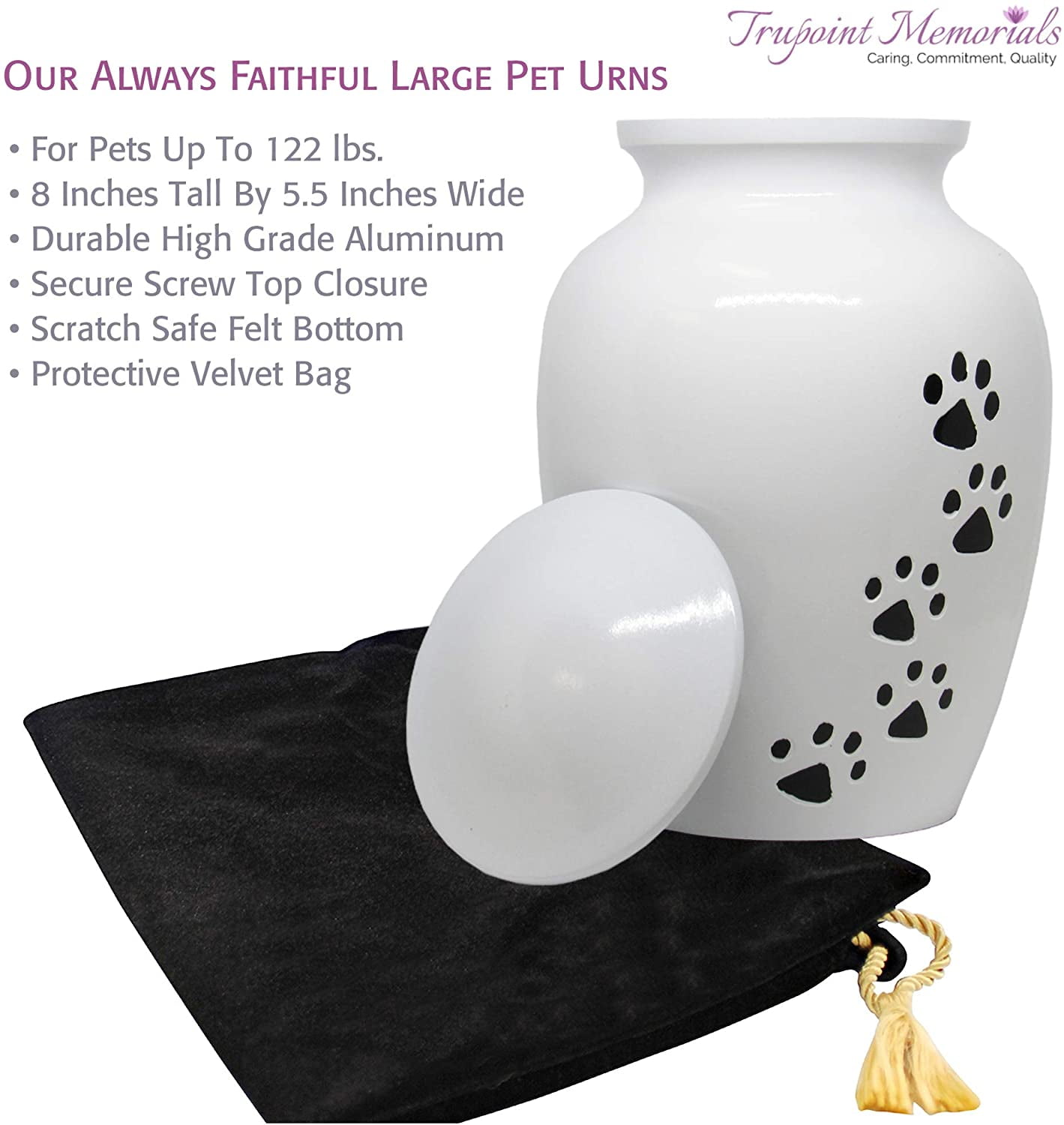 Trupoint Memorials Large Pet Cremation Urn for Large Animals - for Dogs and Cats up to 122 Pounds