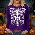 thumbnail image 2 of XIAOCHA Skeleton Ribcage Print T Shirt For Women Long Sleeve Round Neck Halloween Tee, 2 of 4