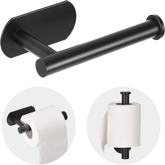 Toilet Paper Holder - Self Adhesive Toilet Paper Holder Wall Mount for Bathroom, SUS 304 Stainless Steel Command Strip Toilet Paper Roll Holder Stick On Wall, No Drilling - Matte Black