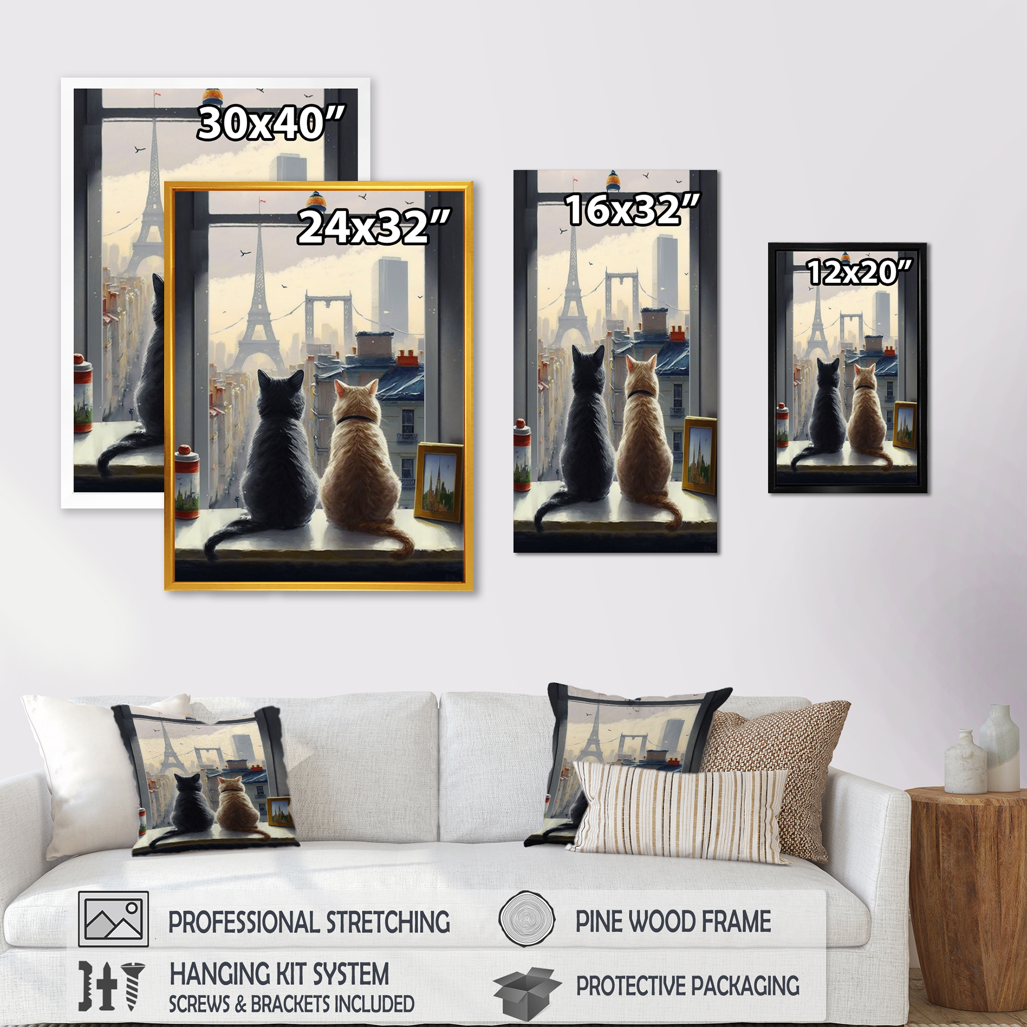 Designart Two Cats In Paris III Canvas Wall Art