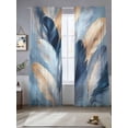 thumbnail image 3 of Gold Navy Feather Sheer Curtains 84 inches Long 2 Panels Set Oil Painting Simple Blue Style Abstract Sheer Window Curtain Rod Pocket Voile Drapes for Living Room/Bedroom, Each 52" W x 84" L, 3 of 7