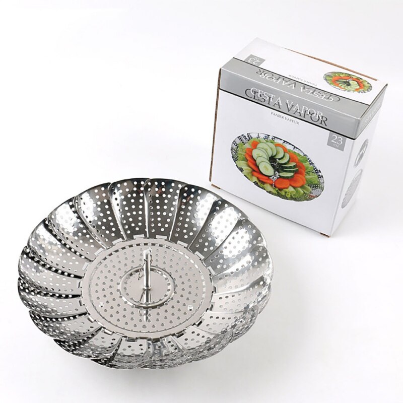 Multifunctional Stainless Steel Steam Plate Silver Retractable Magic