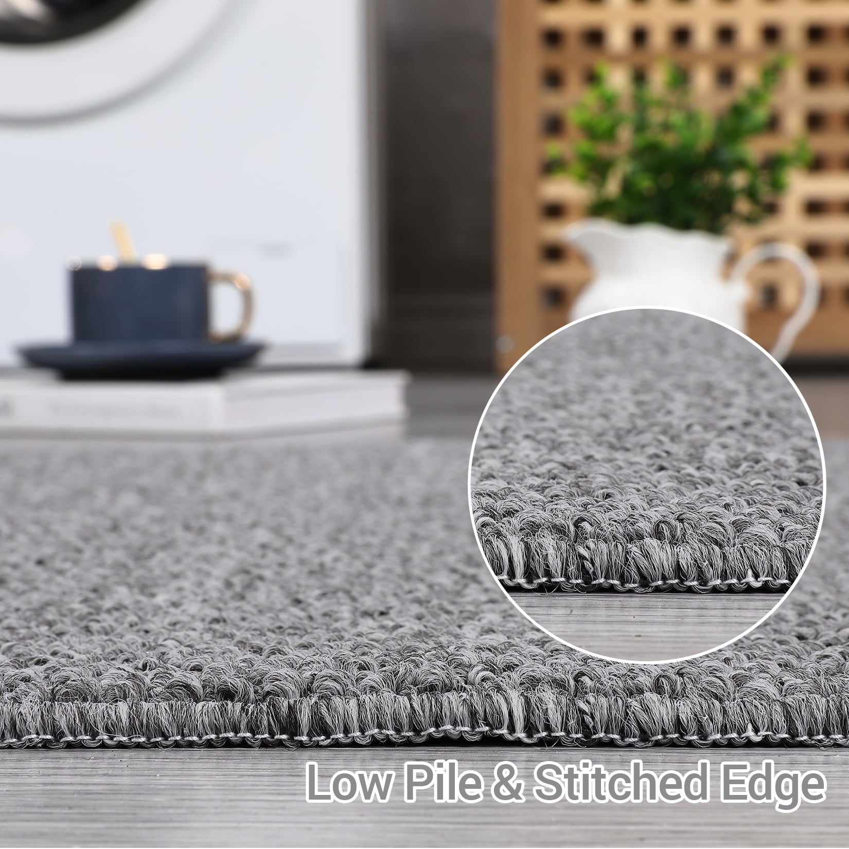 Garvee Modern Solid Runner Rug, 2'x6' Washable Non Slip Backing Rug Low Pile Stain Resistant Indoor Floor Carpet for Hallway Bedroom Laundry, Gray