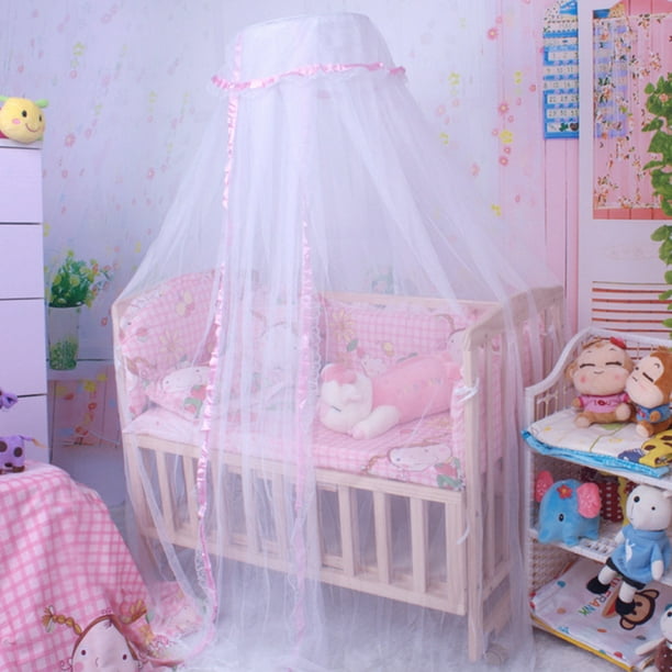Moustiquaire à baldaquin pour lit de bébé en maille ronde avec bordure en dentelle  pour bébés 