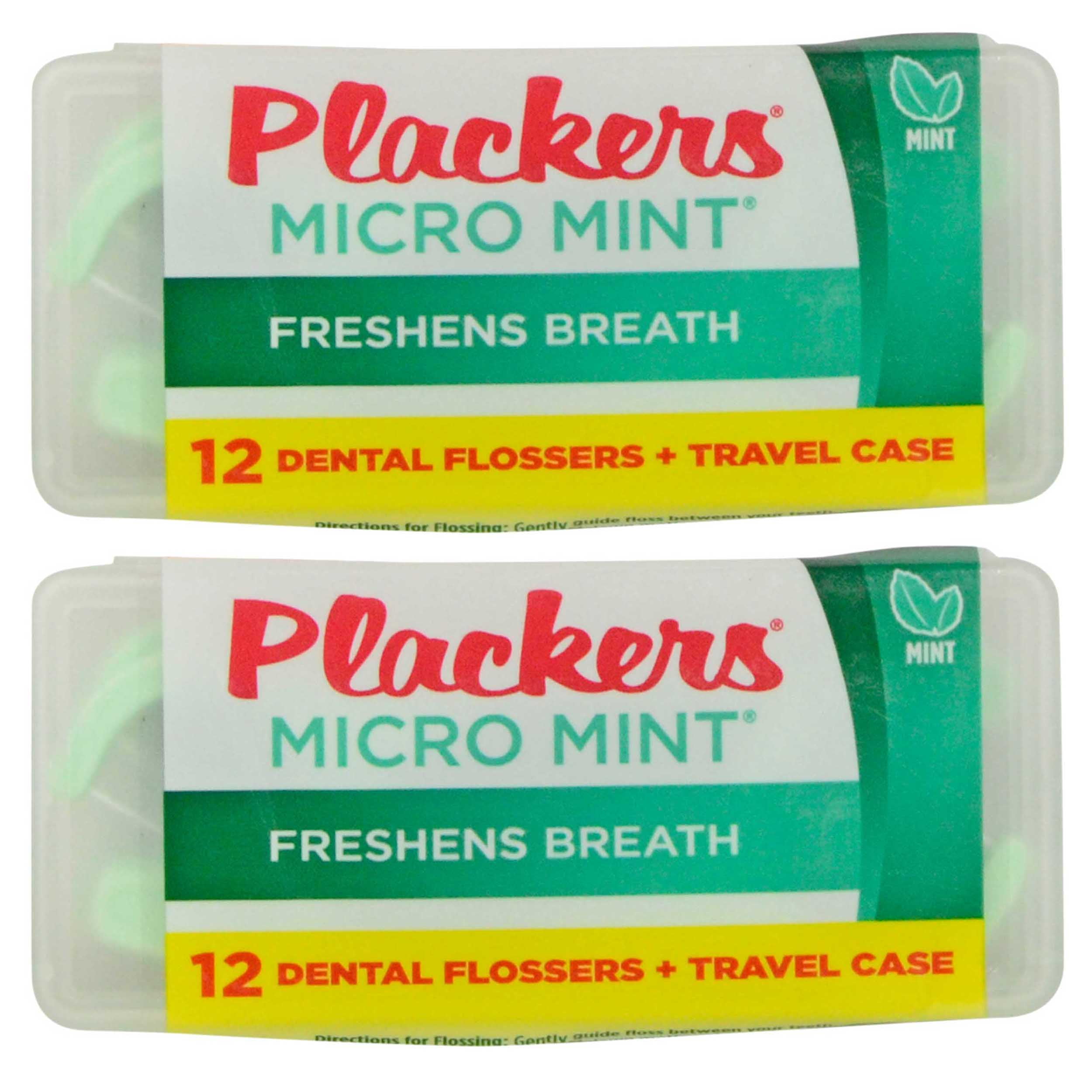 Plackers Micro Mint 12ct Dental Floss Picks in Travel Case (2Pack)