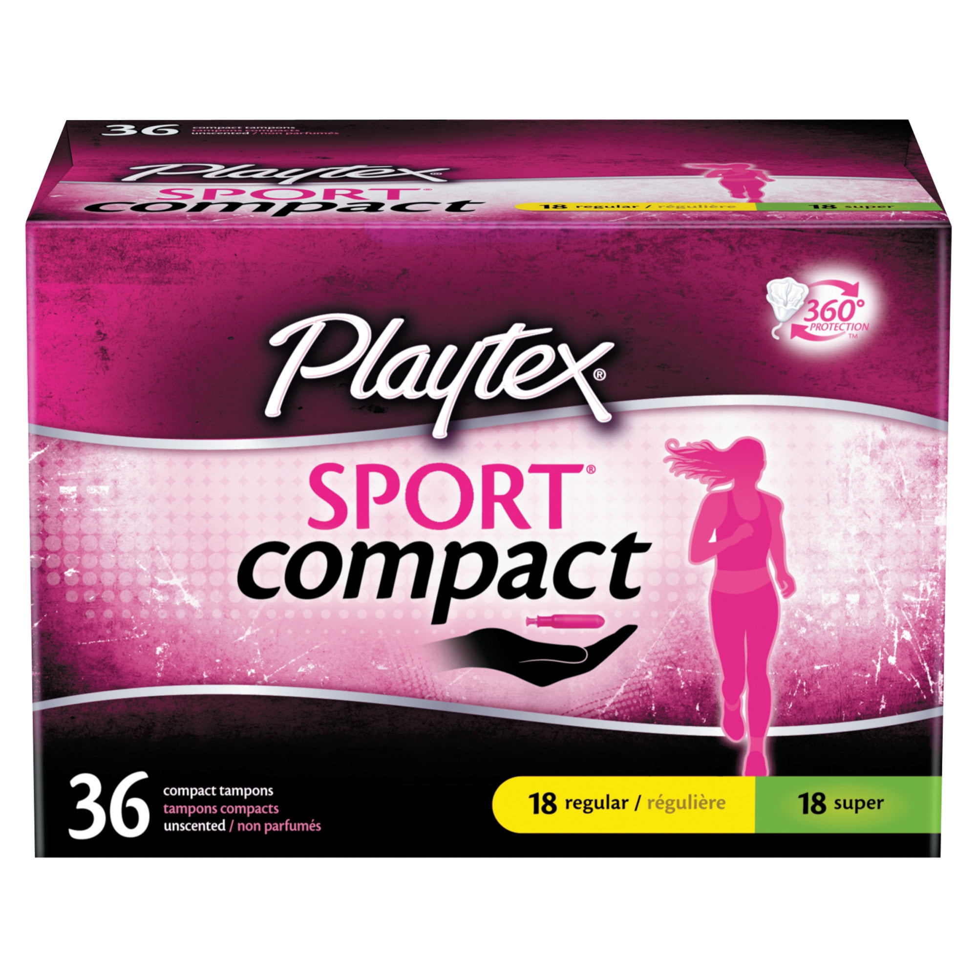 Playtex Sport Compact Plastic Tampons, Unscented, Regular/Super, 36 Ct
