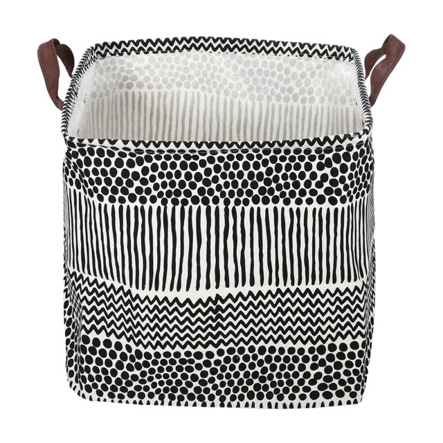 Ofertas Únicas 1 Pc 30L Cesta de Ropa Plegable Cuadrada para el Lavadero 12.60"x12.60"x12.60" Geometría Negra y Blanca