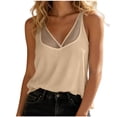 thumbnail image 2 of Karymi T Shirts for Women Double Layer Mesh V‑Neck Ribbed Spaghetti Strap Tank Top, Solid Slim Fit Casual Camisole, Sleeveless Sheer Trim Summer Basic Layering Top Womens Blouses, 2 of 6