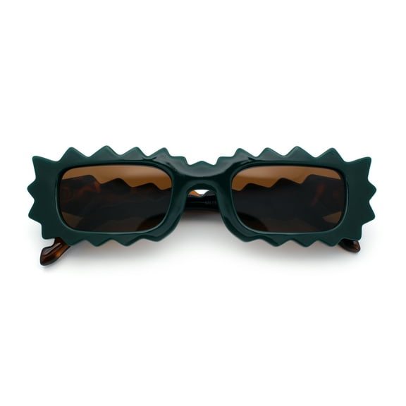 Fun Shockwave Jolt Shape Narrow Rectangle Bold Retro Fashion Sunglasses Green Tortoise - Brown