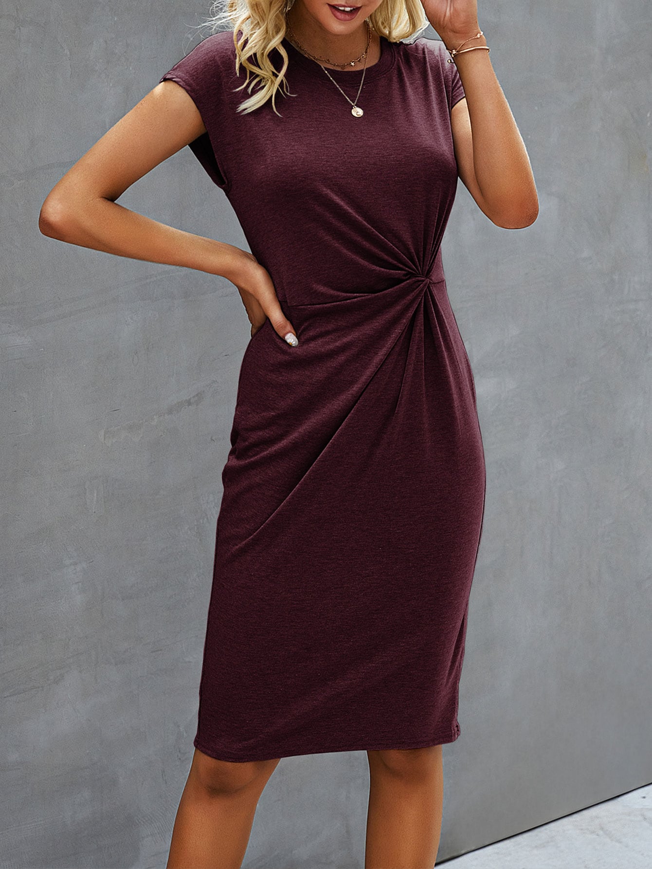 mid rise burgundy twist dress