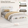 thumbnail image 5 of Twin Size Bed Frame, Wooden Beds with Storage Headboard and Raised-Foodboard Low Platform Bed Bedroom, Sturdy Wooden Slats Support, No Box Spring Needed, White, 5 of 7