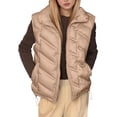 thumbnail image 5 of Women's Sleeveless Vest Jacket, Solid Color Cotton Zip Front Top, Casual Short Length Tank Style Outerwear, Lightweight Layering Piece, Comfortable Vest with Pocket Khaki XL, 5 of 6