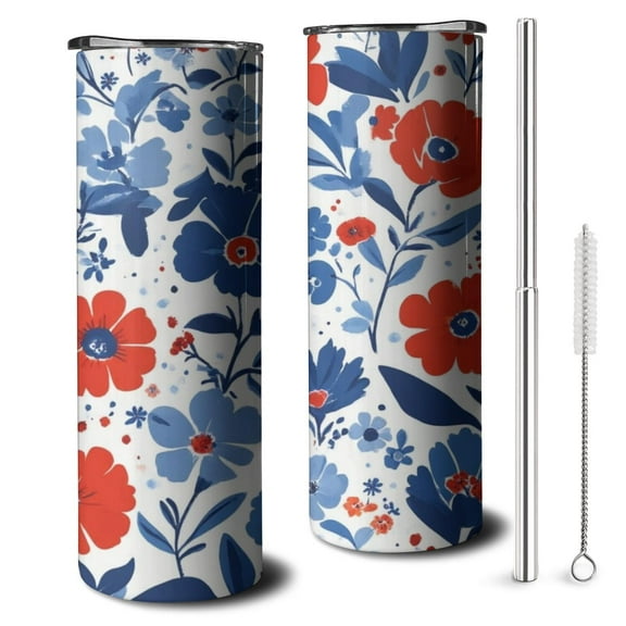 20oz Pioneer Flower Skinny Tumblers Stainless Steel Tumbler with Lid and Straw,Vacuum Insulated Double Wall Travel Tumbler Cups with Cleaning Brush for Coffee,Tea