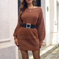 thumbnail image 6 of Ediodpoh Women Long Sleeve Fashionable Solid Button Knitted Dress Medium Sweater Dresses Wool for Casual Wear Orange M, 6 of 9