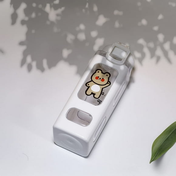JOYWEI Bouteille d'Eau avec Paille Bouteille d'Eau Carrée Portable en Plastique Sport Mignonne Jus Thé 700ml (Blanc, 700ml)