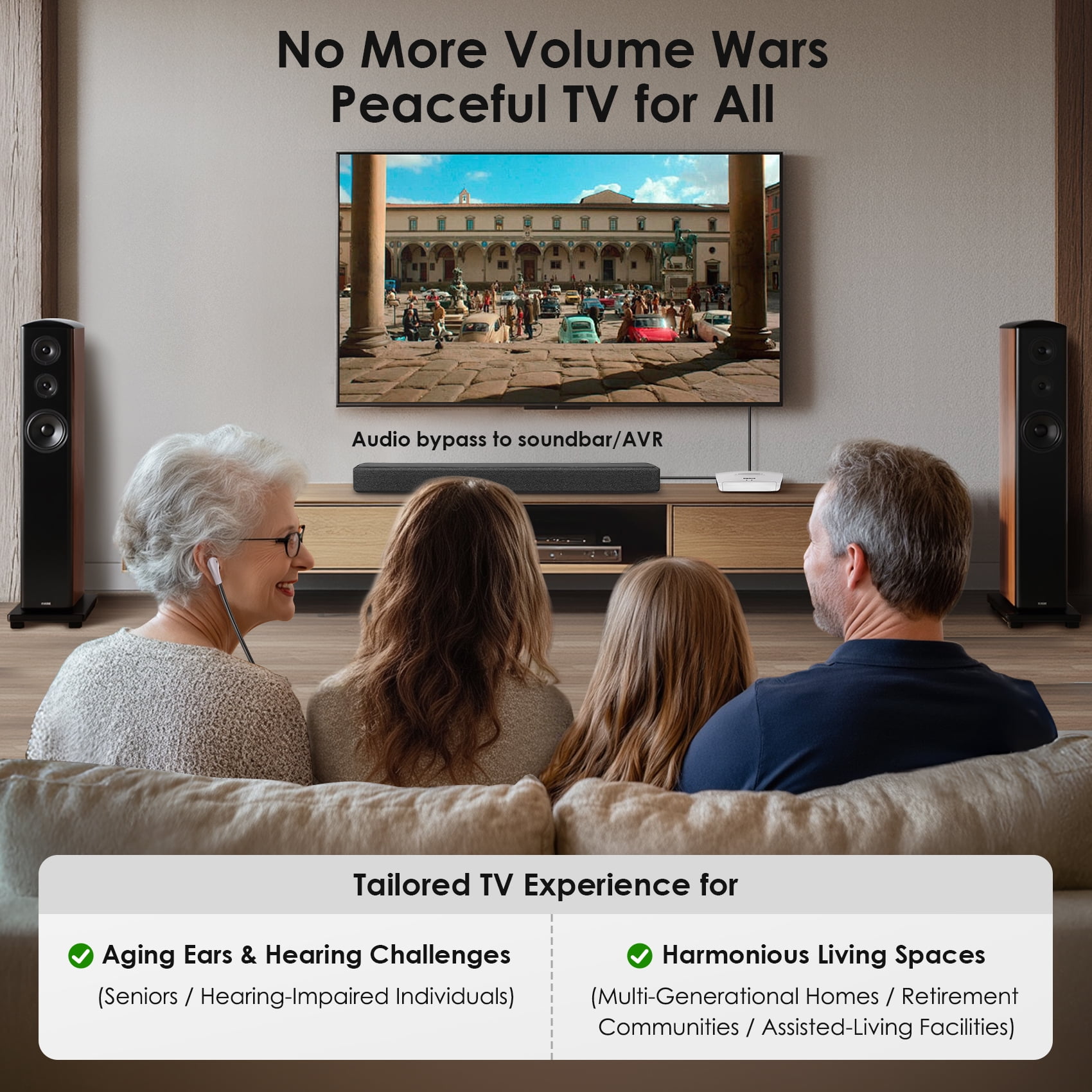 SIMOLIO 100 ft Distance Wireless TV Headphones for Digital and Analog TV, TV Listening Device for Hearing Impaired and Seniors w/Voice Highlighting,Tone Control,  SM-823DXPRO-W