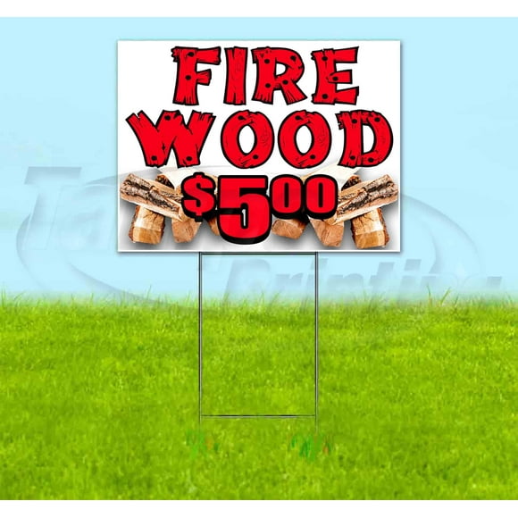Panneau de Jardin Bois de Chauffage $5 (18 Pouces x 24 Pouces), Rabais de Quantité, Multi-Packs, Inclut Piquet en Métal, Bandit, Neuf, Publicité, USA