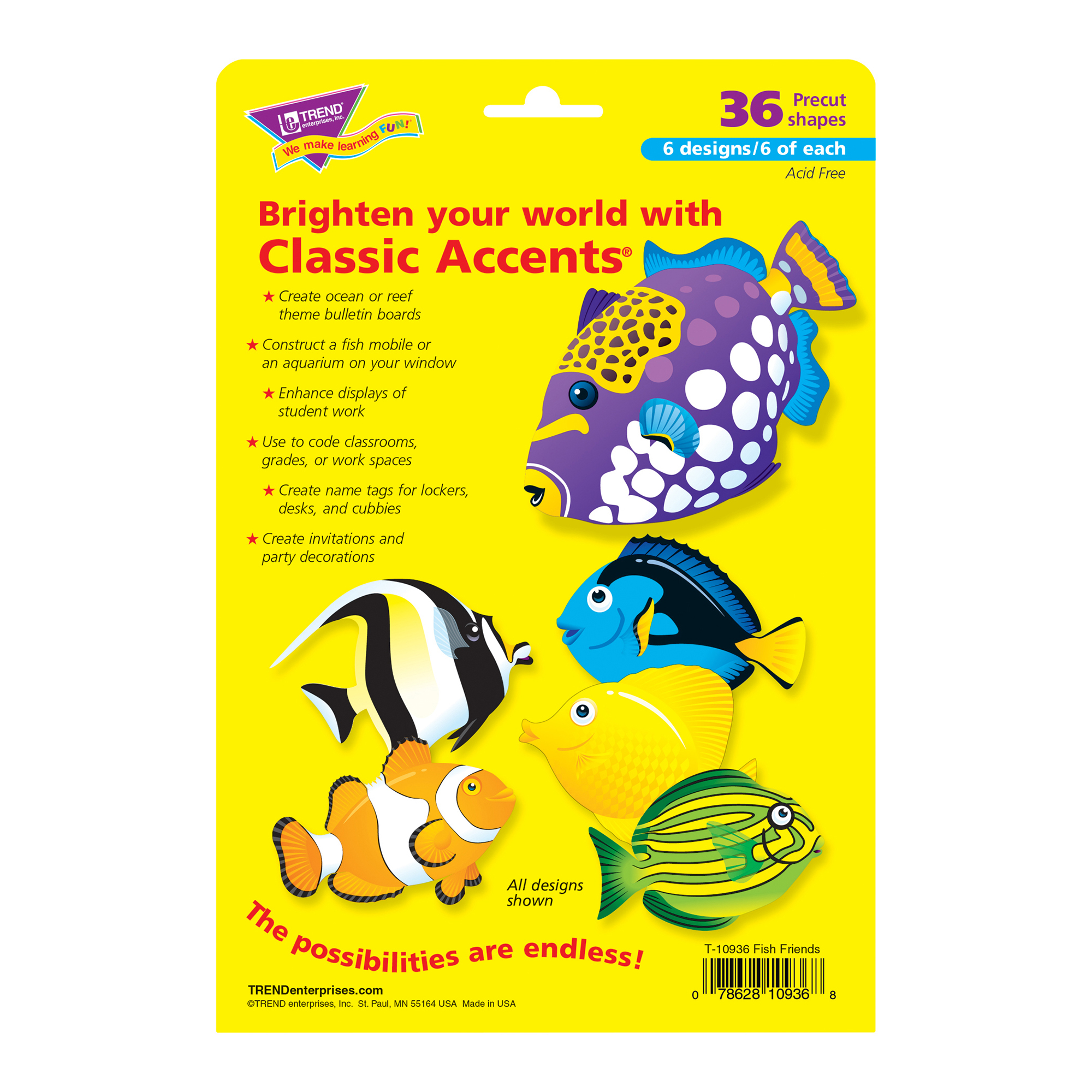 TREND Fish Friends Classic Accents Variety Pack, 36 Per Pack, 3 Packs