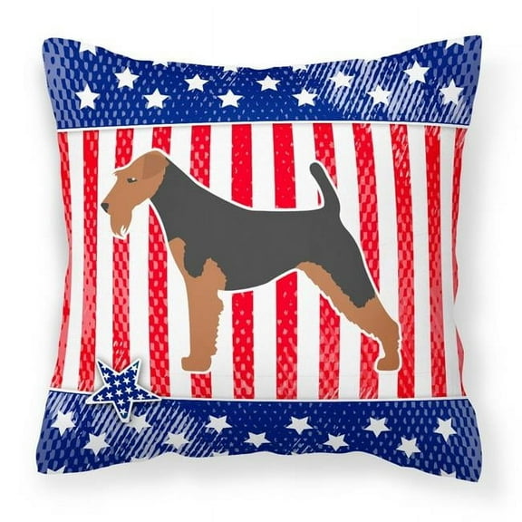 Carolines Treasures BB3357PW1818 USA Patriotic Airedale Terrier Fabric Decorative Pillow
