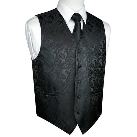 - Italian Design, Men's Tuxedo Vest, Tie & Hankie Set - Charcoal Paisley