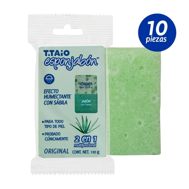 Pack 10 pz Esponjabon Sabila Anti Acne Humectante T. Taio 120g c/u T.Taio Esponjabon Para todo tipo de piel, Jabón con esponja integrada, Anti Acne, 120 gr, Humectante