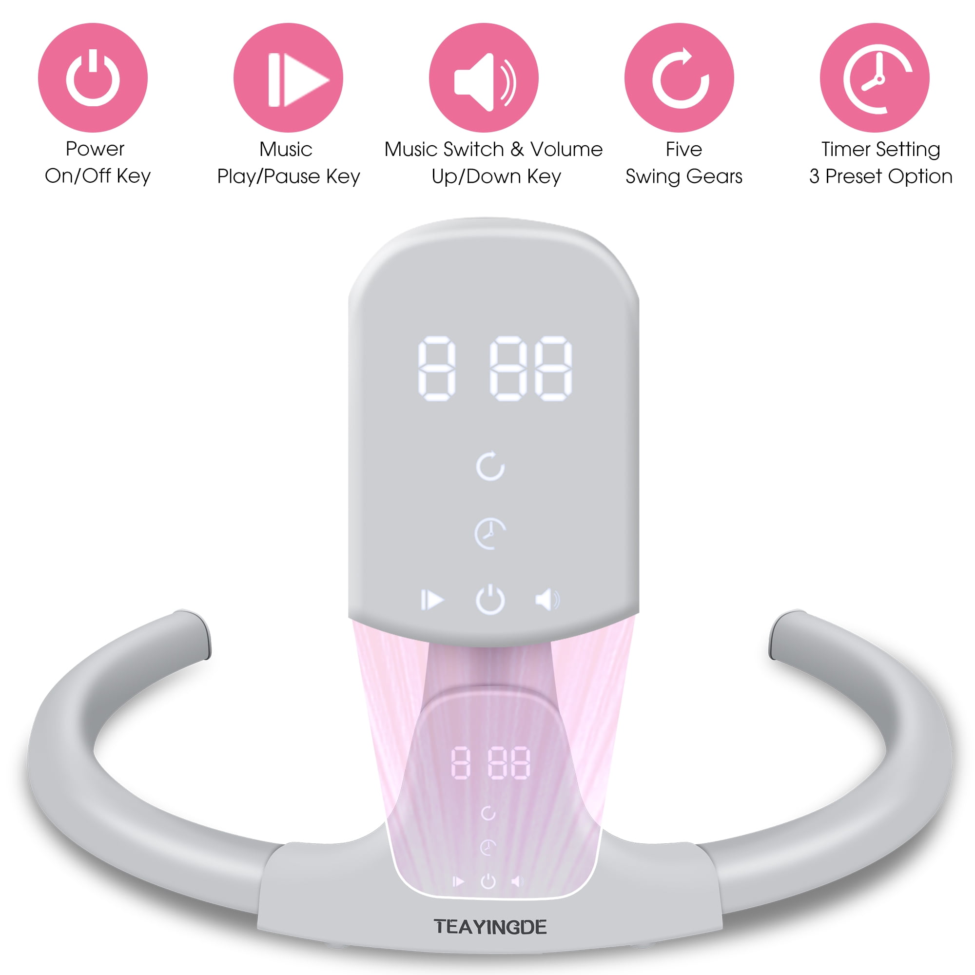 TEAYINGDE Baby Swing for Infants - APP Remote Bluetooth Control, 5 Speed Settings, 10 Lullabies, USB Plug (Pink)