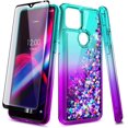 thumbnail image 4 of Nagebee Case for T-Mobile REVVL 5G with Tempered Glass Screen Protector (Full Coverage), Glitter Flowing Liquid Floating Bling Diamond, [Ring Holder & Wrist Strap] Case (Aqua/Purple), 4 of 8
