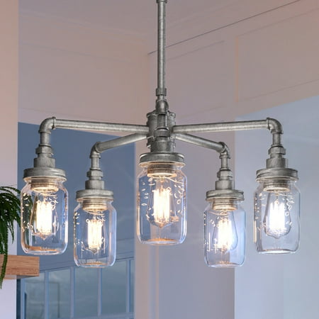 

Luxury Industrial Indoor Chandelier 23.00 H x 26.00 W with Provincial Style Elements Urban loft Design Galvanized Steel Finish and Clear Glass UQL4346