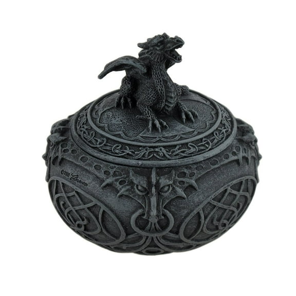 3.88 Inch Dragon Globular Shaped Decorative Trinket Box, Black