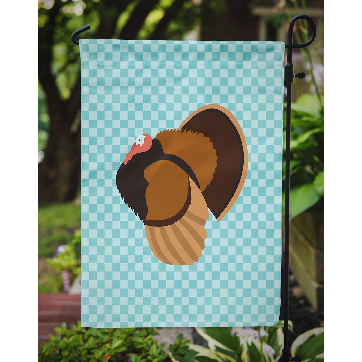 Bronze Turkey Blue Check Flag Garden Size