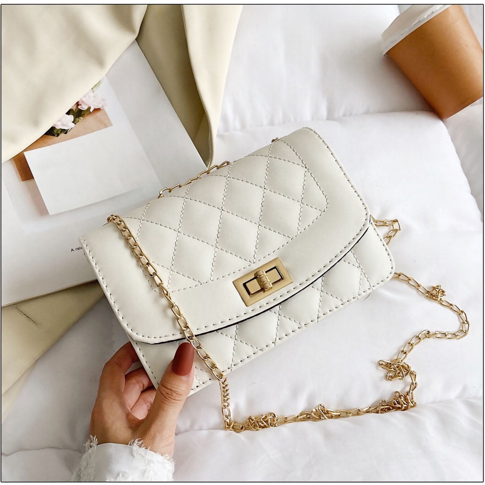 Women Shoulder Bags Mini Shoulder Bag Shoulder Bags Fashion Chain Bag Chain Bag Women Shoulder Bags Large Capacity Simple Argyle Embroidery Thread Fashion Chain Bag For Traveling Walmart