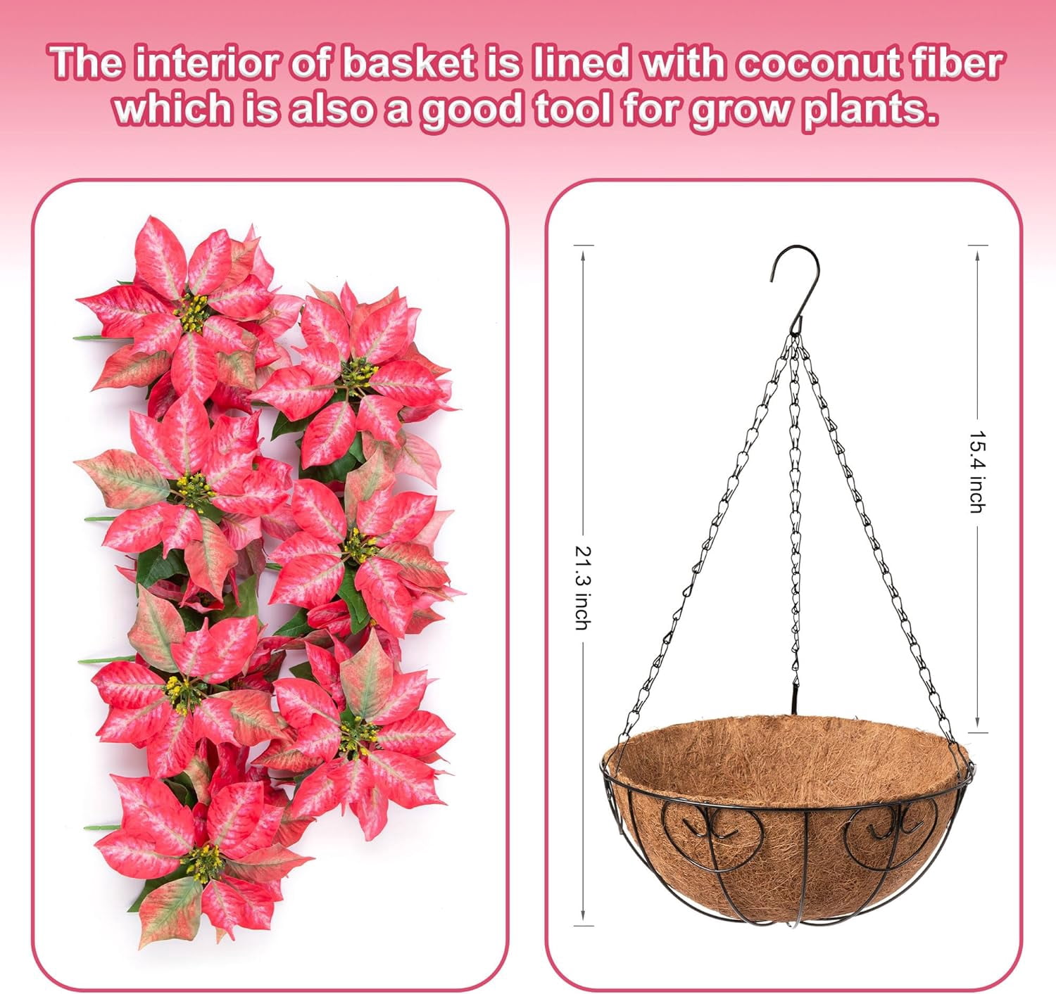 Artificial Christmas Flowers Hanging Basket for Outdoors Indoors Courtyard Decor,Silk Poinsettia Flower with 12 inch Flowerpot,Fake Floral Arrangement Ornaments Xmas Holiday Favor(Salmon)