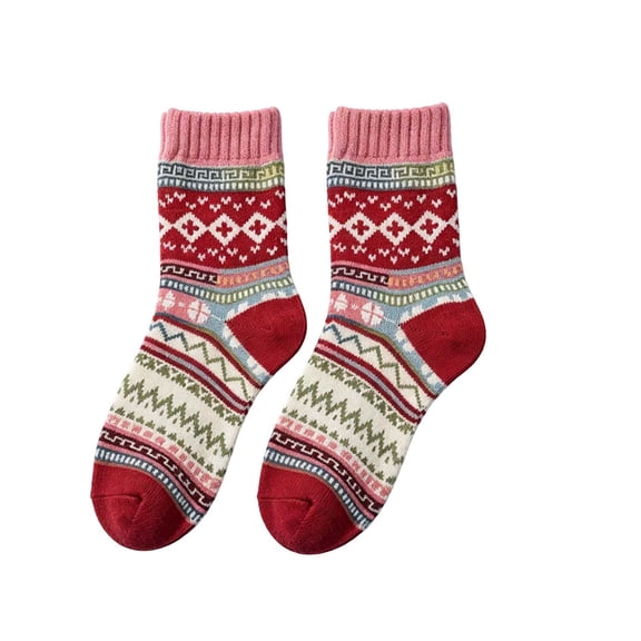 Wioihee Women's Vintage Geometric Pattern Crew Socks, Retro Printed Mid Calf Socks, Warm Cozy Winter Casual Fashion Socks for Ladies
