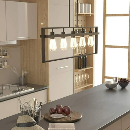 

5-Light Island Lighting Modern Style Domestic Linear Pendant Light Fixture for Kitchen Dining Room Hallway Pendant Lamps Dark Brown Finish