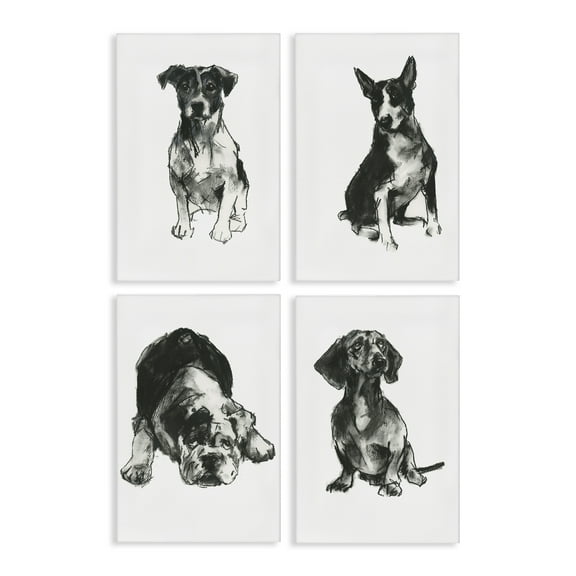 Stupell Industries Traditional Dog Sketches Animals Drawing Wrapped Canvas Art Print Wall Art, 16 x 24, Set of 4