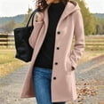 thumbnail image 2 of Women's Wool Blend Coat Mid-Length Lapel Button Down Trench Coat with HoodWoolen Hooded Overcoat for Fall Winter Daily Wear(Beige,S), 2 of 6