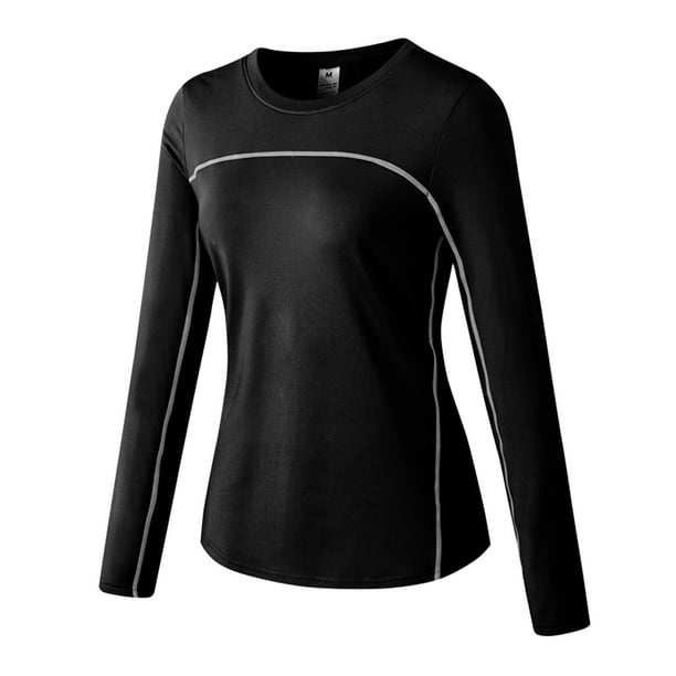 Ropa interior térmica para mujer, capa base de cuello redondo, camisetas cálidas ajustadas elásticas de manga larga, ropa cómoda para Fitness Prendas para la parte del cuerpo negro y gris METRO Minnieouse AP013660-17
