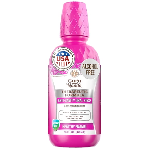 GuruNanda Anticavity Fluoride Mouthwash, Strengthens Enamel, Cavity Protection, Alcohol-Free, 16 fl oz