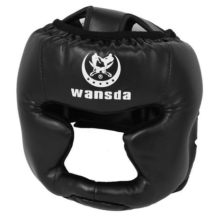 Head Guard - Unique Bargains Synthetic Leather Coated Boxing Head Guard Protector Helmet Headguard Black