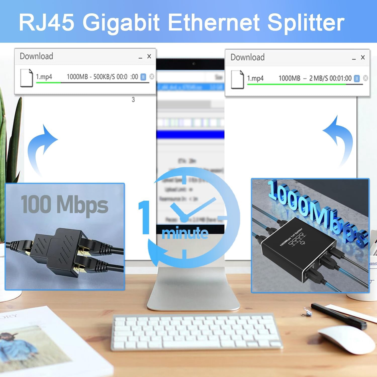 AUBEAMTO 5 Port Gigabit Ethernet Switch with USB Power Cable, 1000Mbps Ethernet Splitter 1 to 4 Out [4 Devices Simultaneous Networking], Computer High Speed LAN Internet Splitter for Cat 5/5e/6/7/8