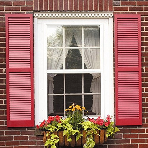 Louvered Shutters Pair Home House Wood Paint Exterior Window Vintage Living Room 