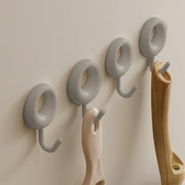 Heavy Duty Adhesive Wall Hooks | No Drill Hanging Hooks for Bathroom Kitchen | 4-Pack Strong Load Bearing Non-Marking Hooks in White Gray Beige