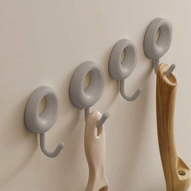 Ganchos de Pared Adhesivos Resistentes | Ganchos para Colgar Sin Taladros para Baño y Cocina | Paquete de 4 Ganchos Resistentes Que No Dejan Marcas En Blanco, Gris y Beige