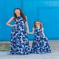 thumbnail image 4 of Robe d'Été Mère-Fille Sans Manches Imprimé Bleu Robe Longue Taille Haute Grand Swing Parent-Enfant, 4 of 4