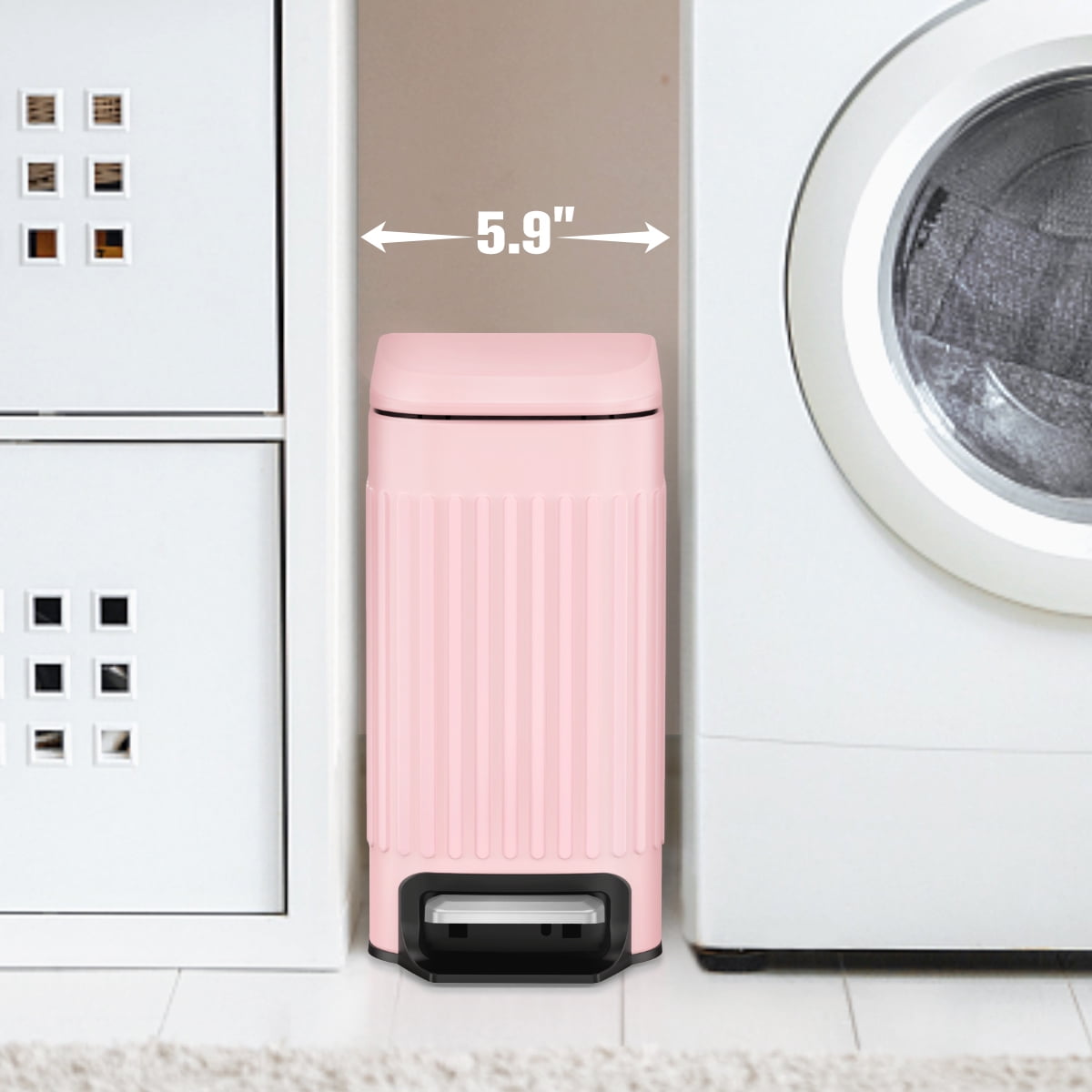 TrashAid 1.6 Gallon Bathroom Trash Can with Lid, Small Stainless Steel Garbage Bin, Pink
