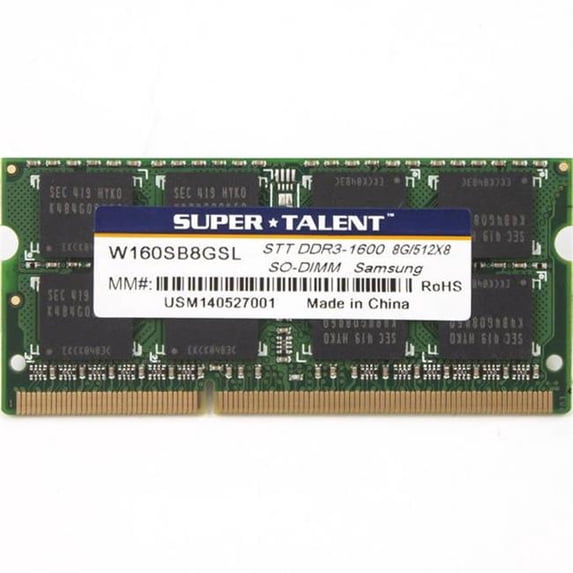 SUPER TALENT W160SB8GSL(SZ) DDR3-1600 SODIMM 8GB-512Mx8 CL11 Samsung Chip Notebook Memory