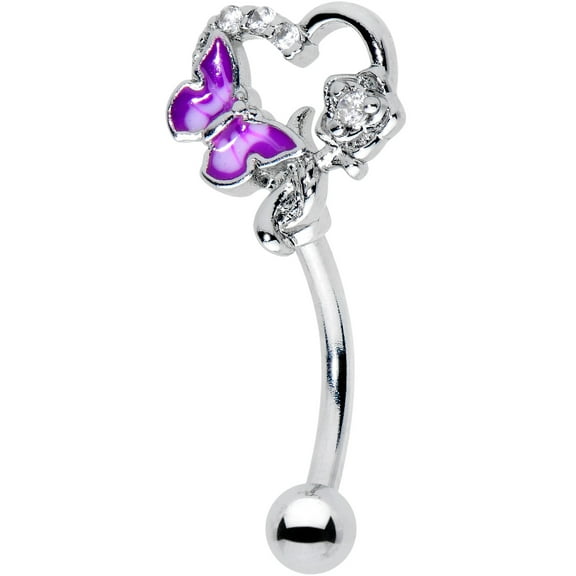 Body Candy 16G 316L Stainless Steel 8mm Eyebrow Jewelry Cartilage Conch Rook Butterfly Rose Flower Purple Eyebrow Ring 5/16”