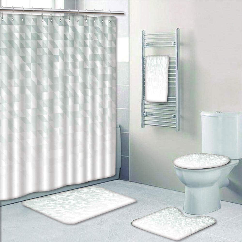 PRTAU Mint 5 Piece Bathroom Set Shower Curtain Bath Towel Bath Rug ...