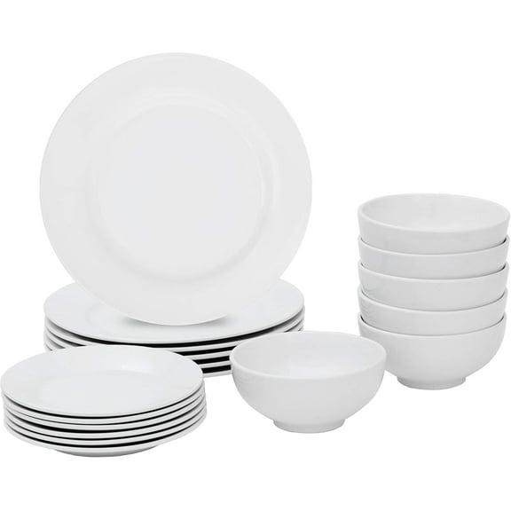 WYDK 18-Piece Kitchen Dinnerware Set, Lightweight Round Plates and Bowls Set for 6,for Microwave & Dishwasher Use