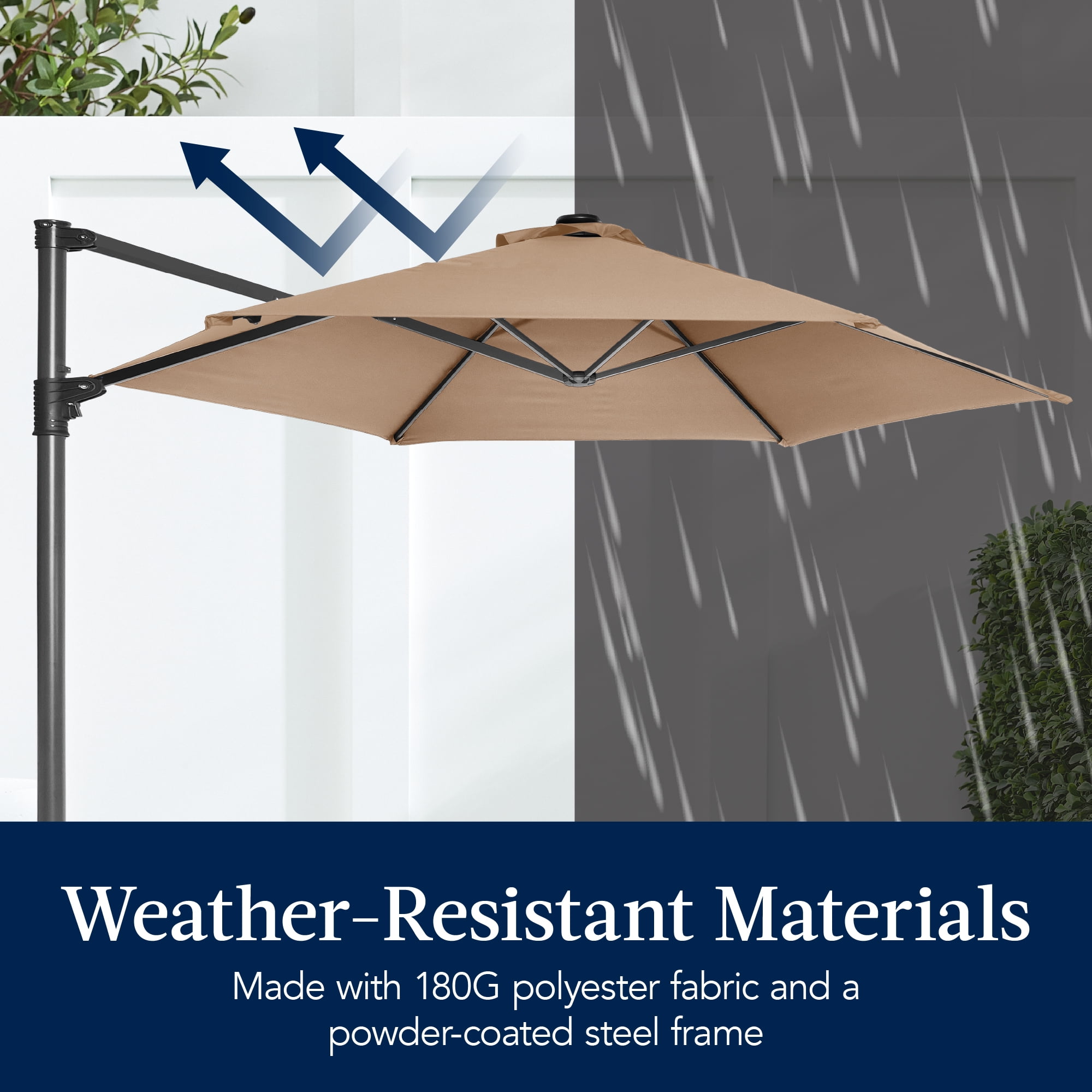 Best Choice Products 10ft 360 Rotating Cantilever Offset Hanging Market Patio Umbrella w/ Solar Lights - Tan